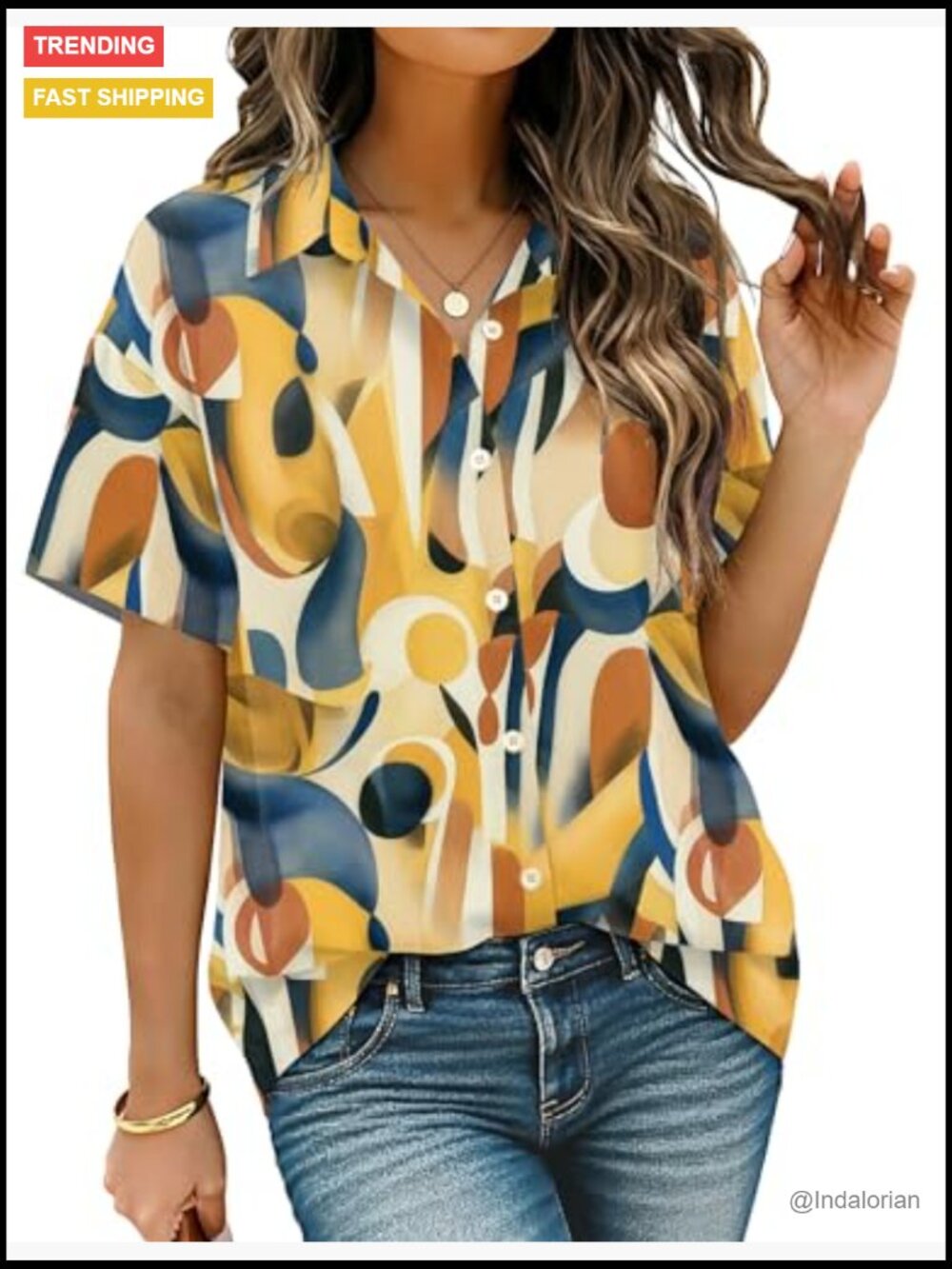 Short Sleeve Button Down Blouse Casual Summer Vacation Top - Picture 4 of 7
